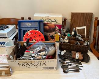 Kitchen - dehydrator, miscellaneous knives, silver plate utensils