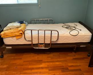 Electric Twin hospital type bed - head & foot raise and lower - linens & etc with rails