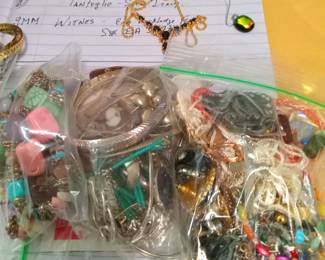 Bags of un searched jewelry. Sterling & Gold, Costume