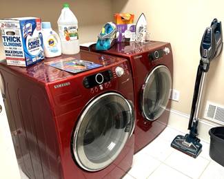 Samsung front-load washer and dryer in red