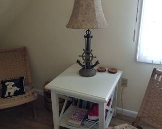 Anchor table lamp; sturdy white end table