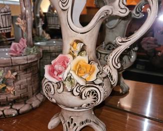 Large Vtg Capodimonte Porcelain Vase/Pitcher W/Roses!
