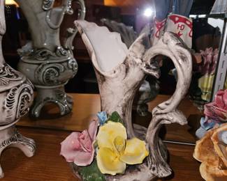 Vtg Capodimonte Italian Porcelain Vase/Pitcher W/Roses!
