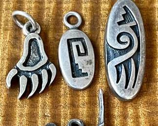 4 Sterling Silver South Western Pendants - Bear Claw - Road Runner - Total Weight 7.4 Grams