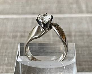 14K White Gold & .99 Carat Single Diamond Ring Size 8  With Appraisal Total Weight 6.97 Grams