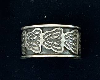 Darrell Cadman Navajo Sterling Silver Butterfly Ring - Size 8.25 - Total Weight 10.4 Grams 