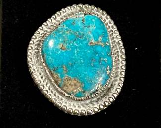Vintage Calvin Martinez Navajo Sterling Silver And Turquoise Ring - Size 9.5 - Total Weight 14.3 Grams 