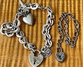 Antique Miniature Lock On Small Chain & Sterling Silver Lock & Key Link Bracelet (as Is) - Weight 10.5 Grams