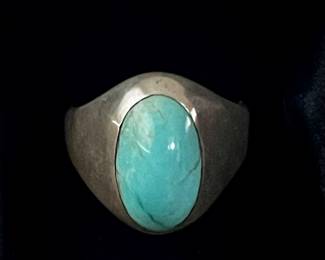 Vintage Navajo Sterling Silver And Turquoise Ring - Size 12.5 - Total Weight 14.6 Grams 