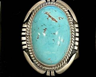 Navajo Stamped F. C. Sterling Silver And Turquoise Ring Size 10.5 - Total Weight 20.4 Grams 