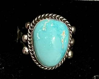 Navajo Tom Yazzie Sterling Silver And Turquoise Ring Size 8.25 - Total Weight 7.8 Grams 