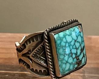 Vintage Navajo Sunshine Reeves Sterling Silver & Turquoise Ring Size 7 - Total Weight 12.6 Grams 