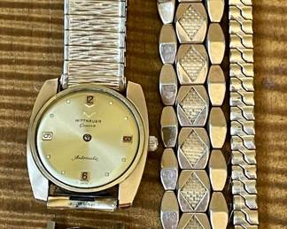 Men's Wittnauer 10K GF Watch & Mawi De Luxe Men's Watch 17 Jewel W Extra Bands For Parts Or Repair 