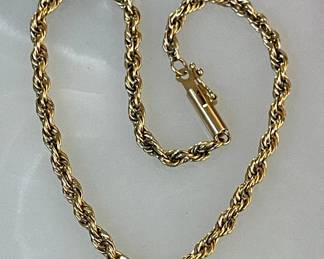 14K Gold Twist Rope 8 Inch Bracelet (as Is) Total Weight 2.2 Grams 
