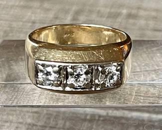 Vintage 14K Gold & 3 Diamond Men's Ring Size 10.25 - .98 Total Diamond Carats - 11.17 Total Weight W Appraisal