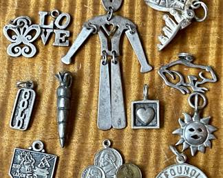 Assorted Sterling Silver Charms - Skeleton - Lady In A Shoe - Butterfly - Animals & More - 23.2 Grams 