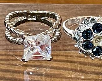 4 Vintage Silver Tone Faux Stone Rings - Blue Stone 18K HGE (as Is) Sizes 6 -7 & 10.5