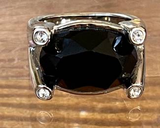 Large Red Faceted Faux Stone Silver Tone Ring Size 8 