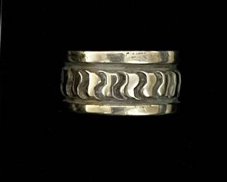 Darin Bill Navajo Sterling Silver Stamped Ring - Size 7.5 - Total Weight 8.8 Grams 