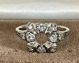 14K White Gold 11 Diamond Stone Semi Mount Size 6 Ring (no Center Stone) As Is - W Appraisal 