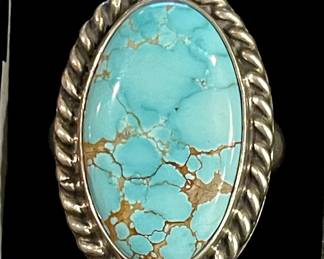 Massive Navajo Sterling Silver And Turquoise Ring - Size 11 - Total Weight 45.8 Grams 