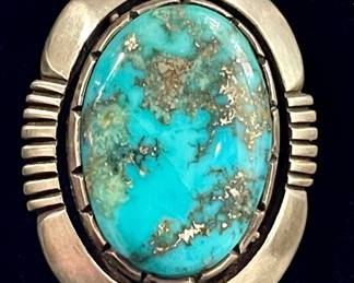 Calvin Martinez Navajo Sterling Silver & Turquoise Men's Ring Size 11.5 - Total Weight 23.5 Grams 