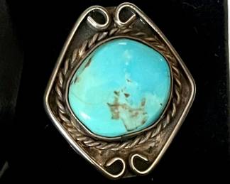 Vintage Old Pawn Navajo Sterling Silver And Turquoise Ring Size -5.25 - Total Weight 8.1 Grams 