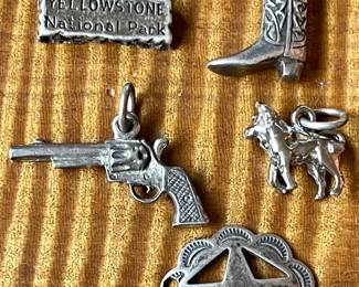 Vintage Sterling Silver Western Charms Yellowstone - Sheriffs Badge - Gun - Boot - Bull - 12.5 Grams 