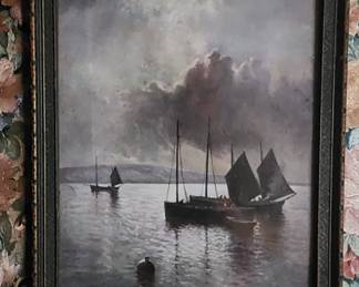 Vintage print by JW. Gizzard
" Boats at Anchor"
