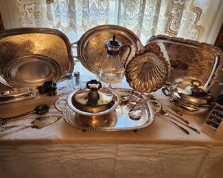 The holidays are come nice collection of Silver-plated trays, carafes, services pieces...