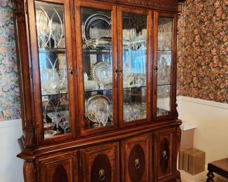 Large Traditional Lighted China Cabinet,  gorgeous finish and Lion face hardware.