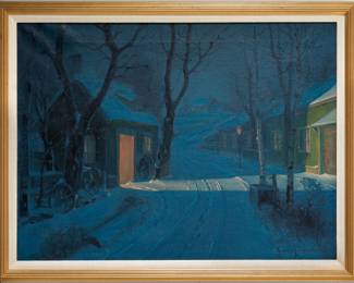 Svend Svendson, "Winter Evening Landscape", ca. 1910's, Oil on Canvas, 18"  x 24"