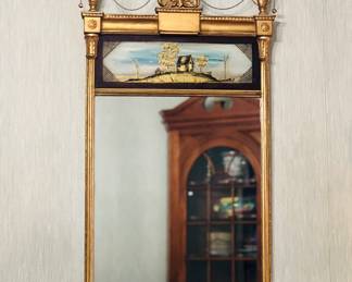 English Adams Style Gilt Wood Eagle Pediment Wall Mirror