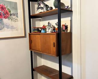 George Nelson, Omni Shelving Unit, Single Bay with Sliding Door Component and Three Shelves.