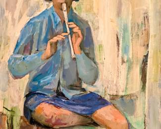 Marjorie Hecht, "Girl Practicing Instrument", 1960s, Oil on Canvas, 22"x34"