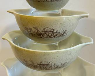 Vintage Pyrex Forest Fancies Mushroom Cinderella Nesting Bowls. Set of four nesting bowls in good/used condition. 