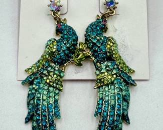 New Betsy Johnson Peacock Keeping Up with the Critters Earrings. 

Gorgeous colorful crystals set in gold tone metal. 

From the 2015 collections. 