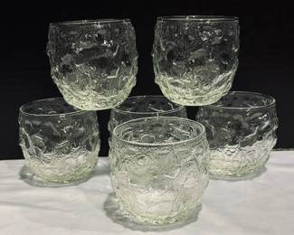 6 Vintage Anchor Hocking Lowball Textured Glasses each measures 3.5 inches. 