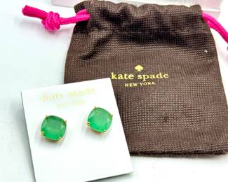 New Pair of Kate Spade Emerald Colored Cubic Zirconia Square Stud Earrings 