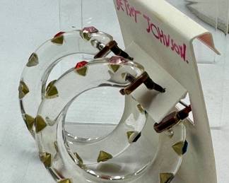 Pair of New Betsy Johnson Lucite Hoop Earrings, measuring 1.75 inches. 