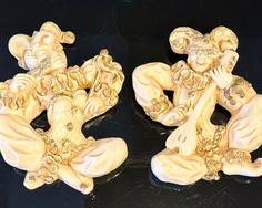 Harlequin Jesters Chalkware Mid Century Wall Art, Set of Two. Each measures 11" H x 9.5" W. 