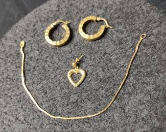 14K Gold Jewelry Earrings, heart, necklace