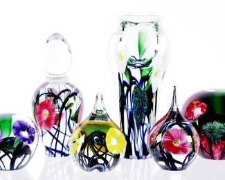 Six Jeremy Lotton Glass Paperweights  Vase Perfume
