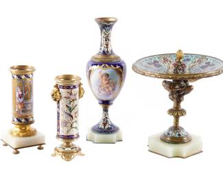 Four Piece Gilt Bronze and Champleve Objects