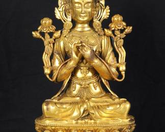 Qing Sino-Tibetan Gilt Brozne Manjushri Buddha