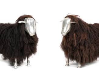 After Francois-Xavier Lalanne Pair Sheep Sculptures