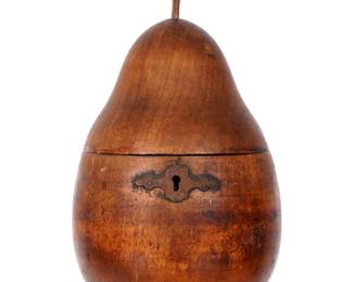 Carved Wood Pear Form Tea Caddy