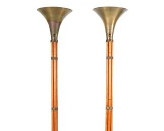 Pair Russel Wright Bamboo Form Torchiers