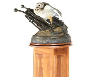 Large Sam Terakedis Barn Own Bronze and Stand