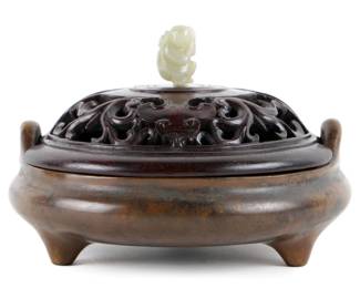 Chinese Bronze Tripod Censer with Lid